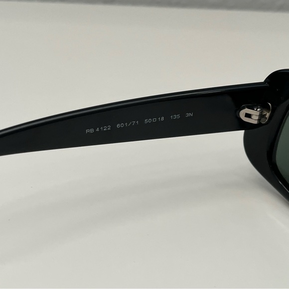 Sold on Depop - Ray-Ban RB4122 Black Rectangular Sunglasses w Green Lenses - Picture 5 of 11